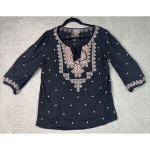 Anthropologie Stitched Medallions Peasant Top by Vanessa Virginia  Medium Black
